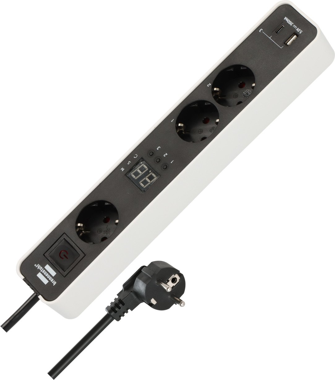 prelungitor brennenstuhl ecolor 3 prize, countdown, 1x usb a, 1x usb-c, buton on off 1,5m h05vvf 3g1,5, alb negru - imagine 11